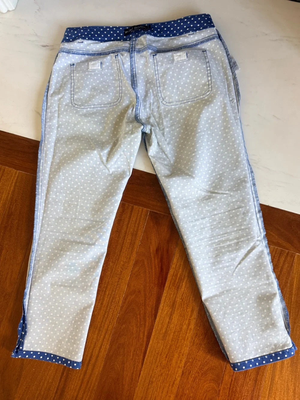 Mini Boden Big Girls Capri Pants Adjustable Waist Blue Polka Dot Jeans Size 14Y